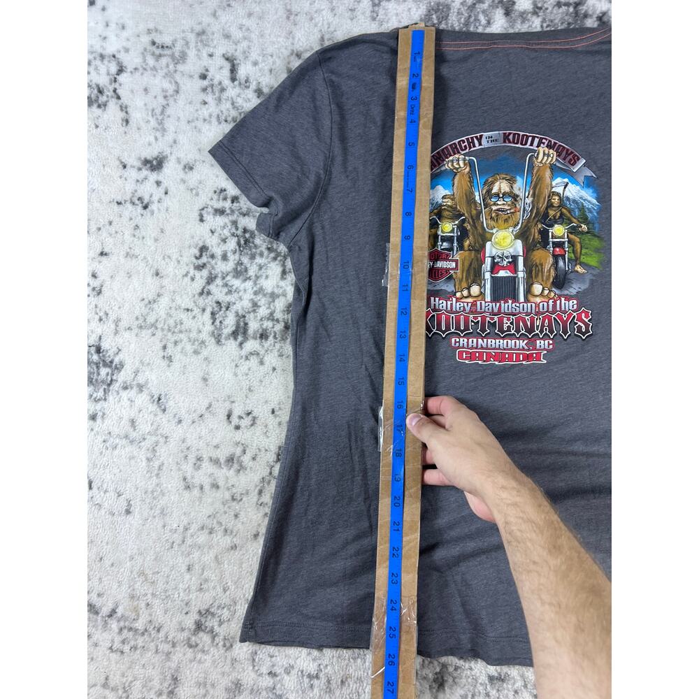 Harley Davidson T-Shirt Womens XL Gray Bigfoot Sasquatch Cranbrook BC Biker Tee - Picture 6 of 7